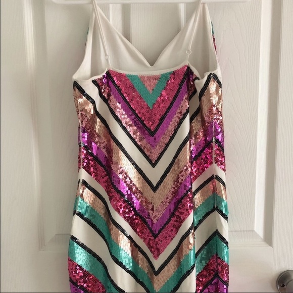 Express Chevron Sequin Mini Sheath Dress - Picture 2 of 5